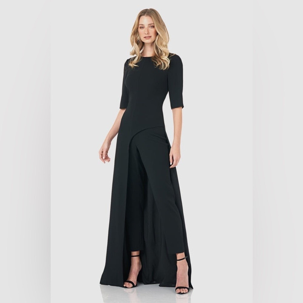 KAY UNGER Davina Walk Thru Jumpsuit Gown Asymmetric Front Opening Black‎ Size 6